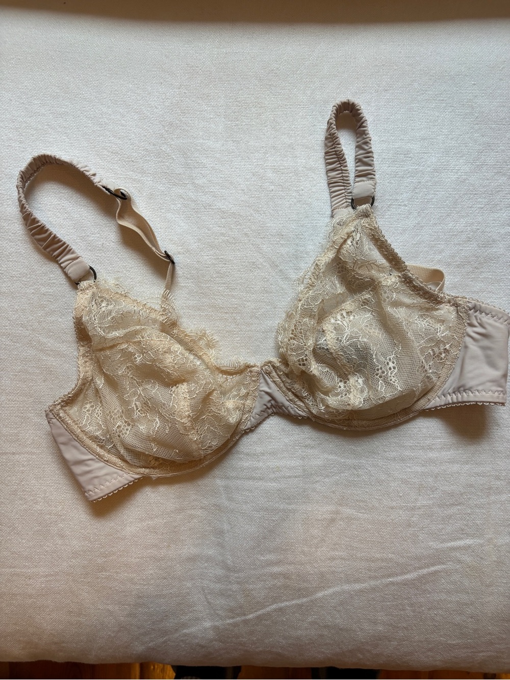 Sheer Lace Underwire Bra in Cream